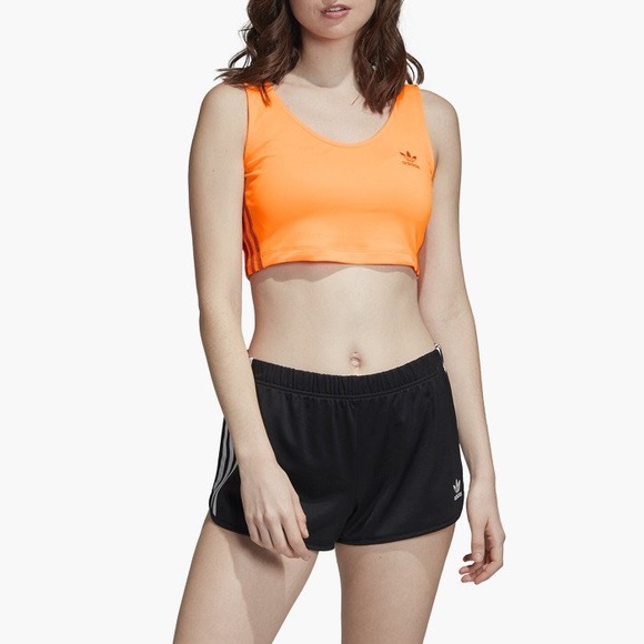 Adidas Originals 3 Stripe Cropped Tank Top Bright Orange US XS - Picture 2 of 16